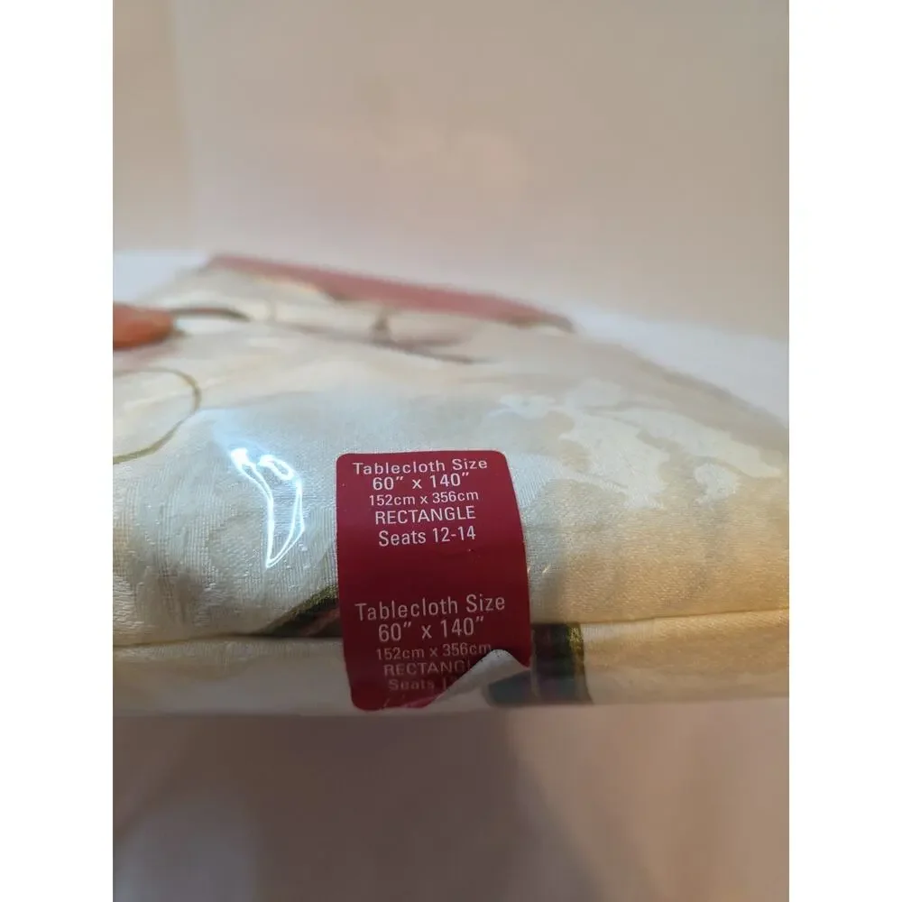 LENOX HOLIDAY NOUVEAU Red Green Ivory CHRISTMAS Holly Ribbon TABLECLOTH 60X140